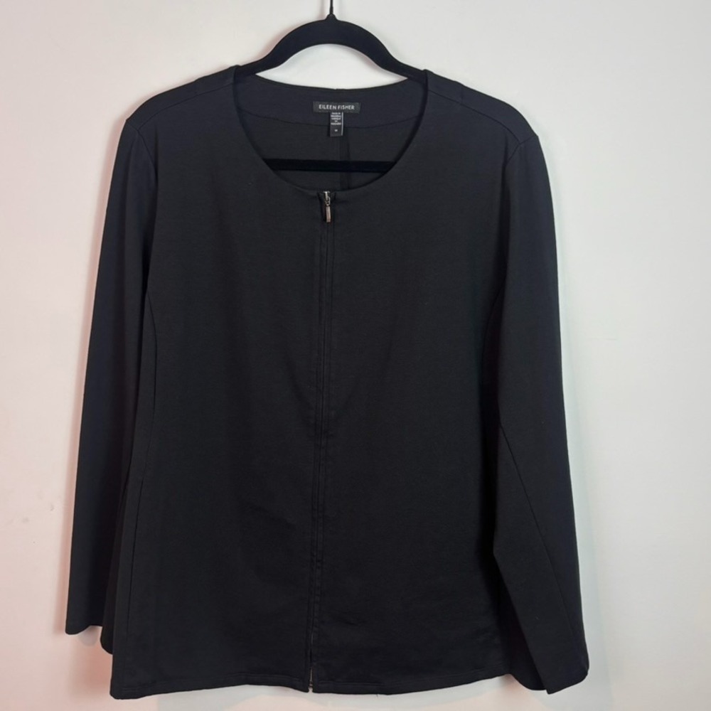 Eileen Fisher Womens Orgnaic Cotton Ponte Zip Front Black Jacket sz 1X Classic